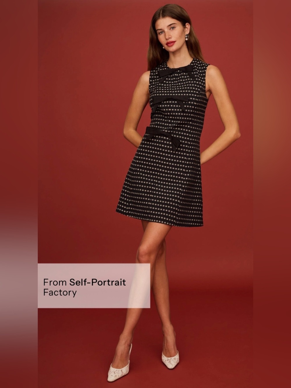 Few Moda Kourt Holland Dress Size 4 Black Bow Mini Dress Silk Trim Self-Portrait